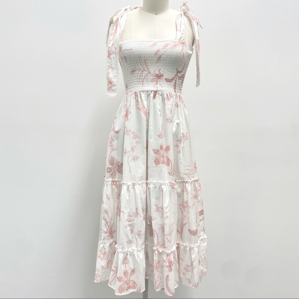 Coral Toile Midi Dress